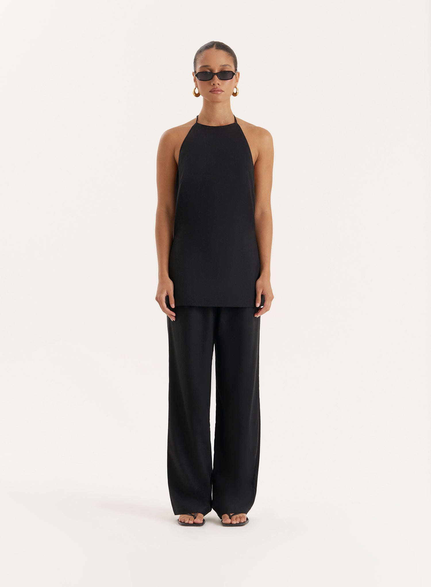 Black Linen Blend Straight Leg Trouser